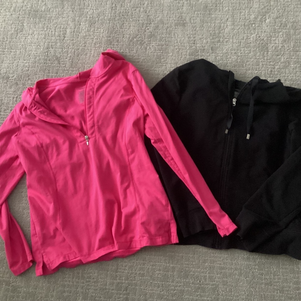 LOT OF 2 TOPS JACKETS HOODIES ACTIVEWEAR DANSKIN NOW PINK BLACK L / XL ONE NWOT